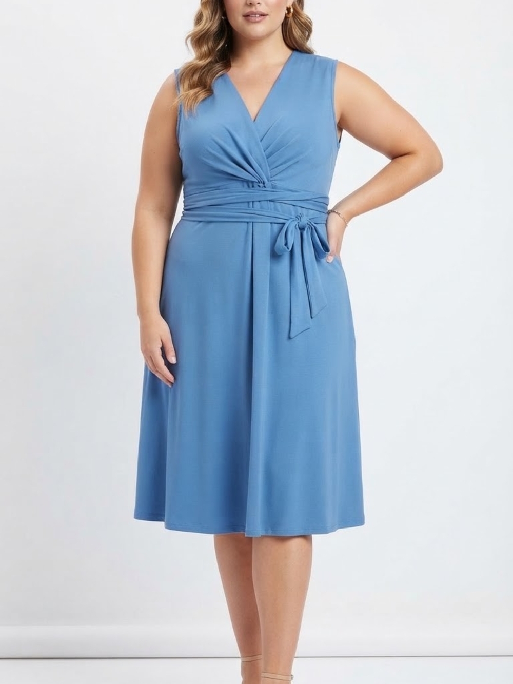 Large Sleeveless Wrap Midi Dress — Blue